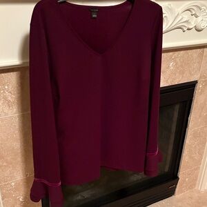 Ann Taylor Rich Burgundy V-Neck Long Sleeve Top